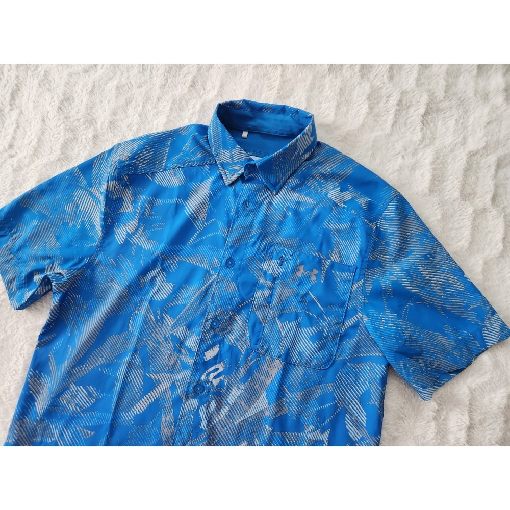 Under Armour Men's Medium UA Dockside Short Sleeve Shirt‎ Blue Tropical 1376577
